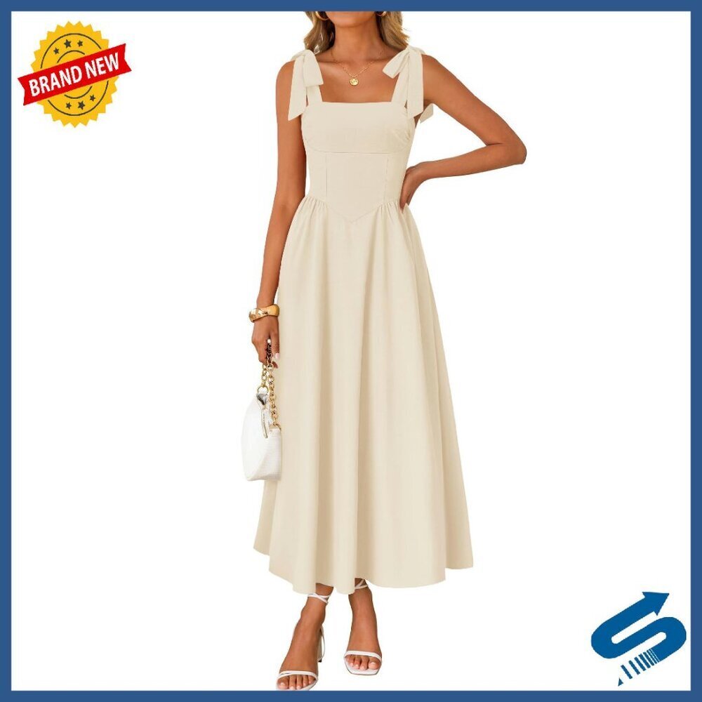 Summer Maxi Dress Spaghetti Strap Square Neck Backless Boho Wedding Guest